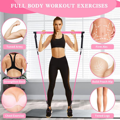 Bbtops, Pilates Bar Kit with Resistance Bands, Pink, Home Workout Equipment, Calisthenics Tools, Pilates Equipment, Flex Straps