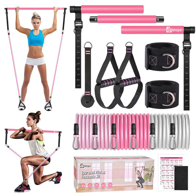 Bbtops, Pilates Bar Kit with Resistance Bands, Pink, Home Workout Equipment, Calisthenics Tools, Pilates Equipment, Flex Straps