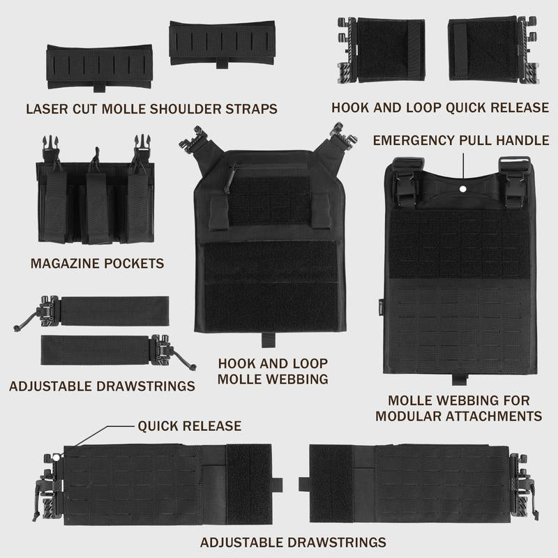 VOTAGOO 601 Quick Release Molle Vest, Adjustable Breathable Lightweight Vest