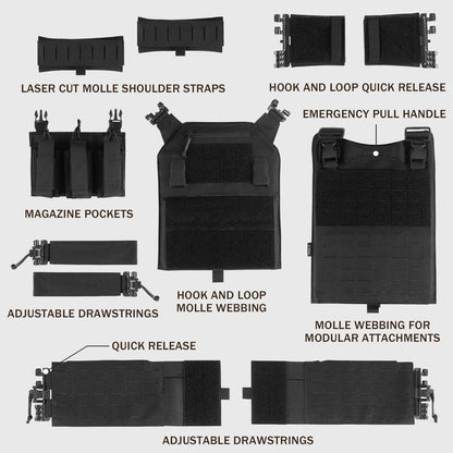 VOTAGOO 601 Quick Release Molle Vest, Adjustable Breathable Lightweight Vest