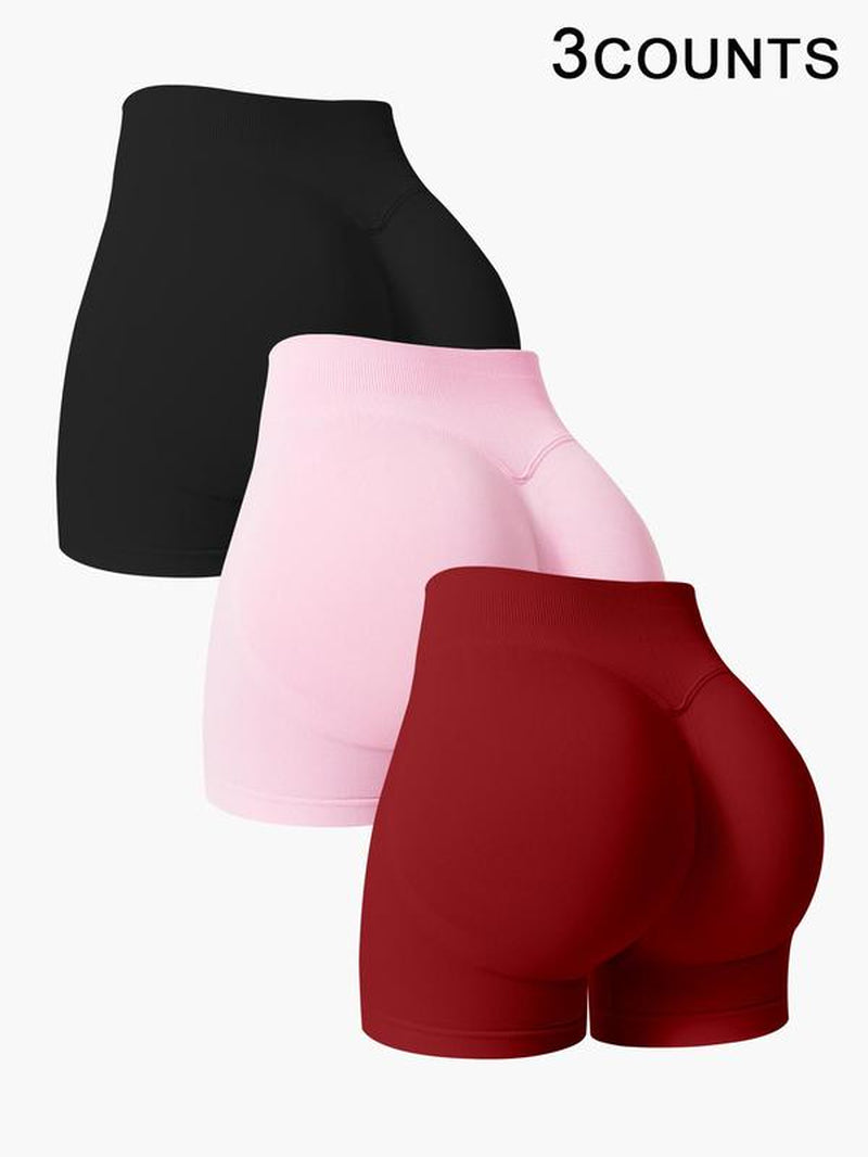 3 Counts Women'S Sports Shorts Set High Stretch Yoga Shorts High Waisted Leggings Comfortable Buttocks Lifting Fitness Leggings Naked Feeling Outdoor Running Cycling Tennis Four Season Shorts Set