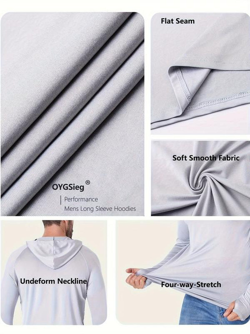 5Pcs Men'S Athletic Hoodie Shirts - Moisture-Wicking, Breathable Polyester Blend, Long Sleeve - Hooded Design for Casual, Fishing, Running & Outdoor Activities