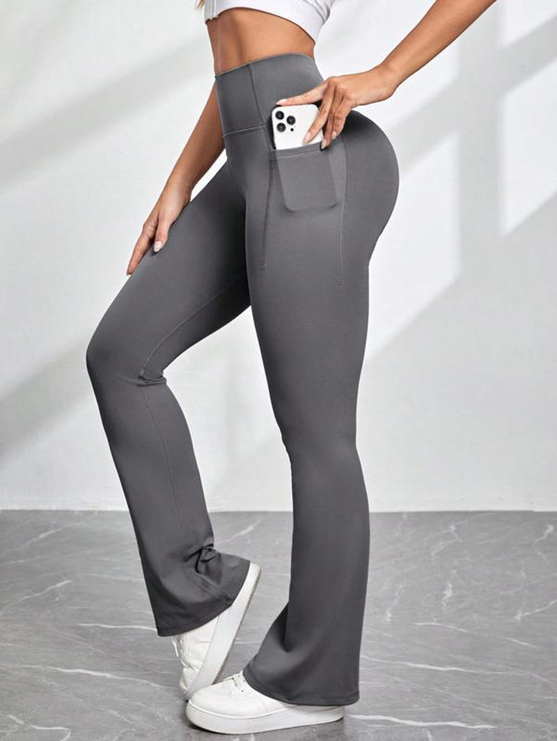 Arsoxy Women Flare Leg Leggings with Pockets, High Waisted Tummy Control Yoga Pants for All-Season Wear