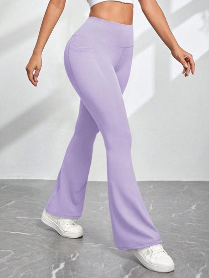 Arsoxy Women Flare Leg Leggings with Pockets, High Waisted Tummy Control Yoga Pants for All-Season Wear