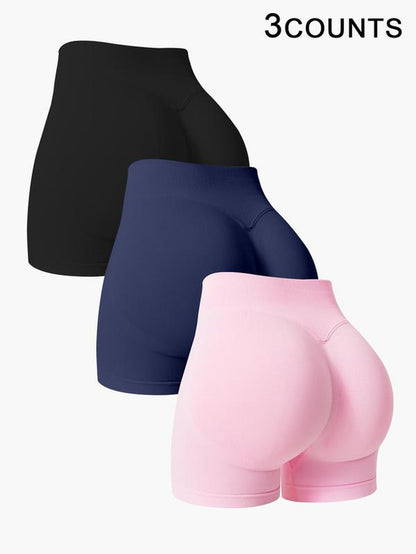 3 Counts Women'S Sports Shorts Set High Stretch Yoga Shorts High Waisted Leggings Comfortable Buttocks Lifting Fitness Leggings Naked Feeling Outdoor Running Cycling Tennis Four Season Shorts Set