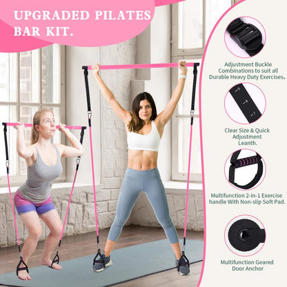 Bbtops, Pilates Bar Kit with Resistance Bands, Pink, Home Workout Equipment, Calisthenics Tools, Pilates Equipment, Flex Straps