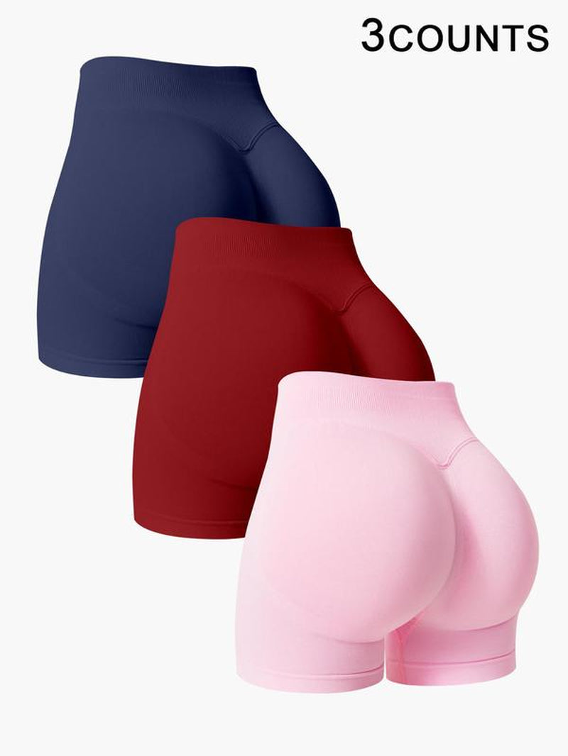 3 Counts Women'S Sports Shorts Set High Stretch Yoga Shorts High Waisted Leggings Comfortable Buttocks Lifting Fitness Leggings Naked Feeling Outdoor Running Cycling Tennis Four Season Shorts Set