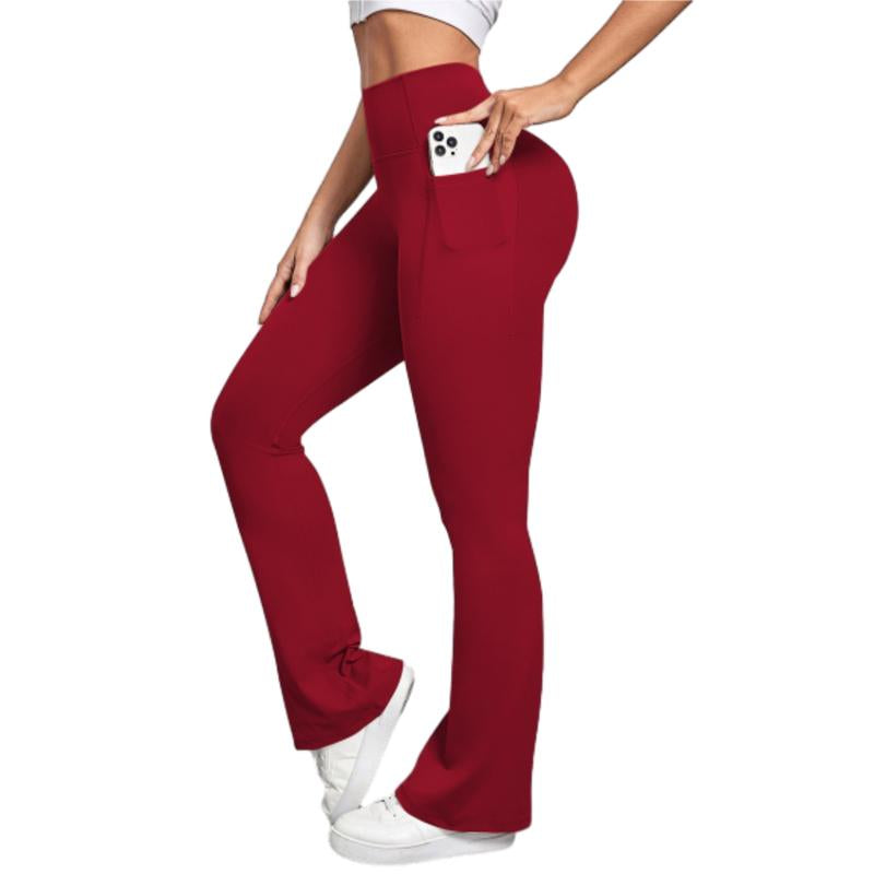 Arsoxy Women Flare Leg Leggings with Pockets, High Waisted Tummy Control Yoga Pants for All-Season Wear