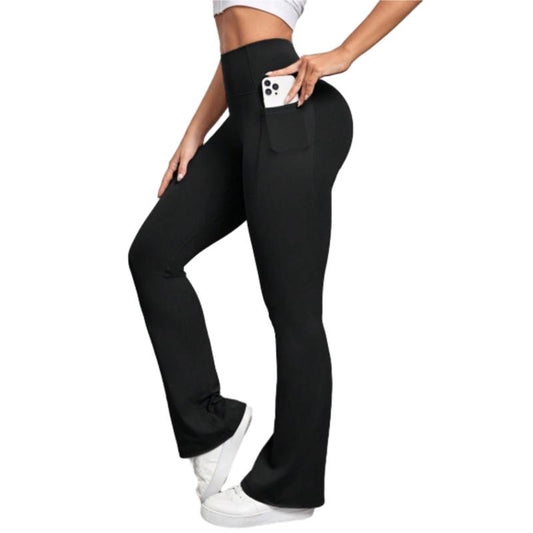 Arsoxy Women Flare Leg Leggings with Pockets, High Waisted Tummy Control Yoga Pants for All-Season Wear