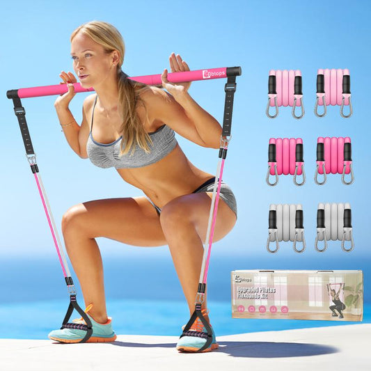 Bbtops, Pilates Bar Kit with Resistance Bands, Pink, Home Workout Equipment, Calisthenics Tools, Pilates Equipment, Flex Straps