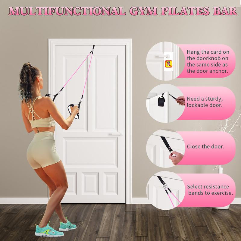 Bbtops, Pilates Bar Kit with Resistance Bands, Pink, Home Workout Equipment, Calisthenics Tools, Pilates Equipment, Flex Straps