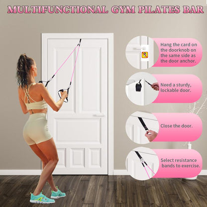 Bbtops, Pilates Bar Kit with Resistance Bands, Pink, Home Workout Equipment, Calisthenics Tools, Pilates Equipment, Flex Straps